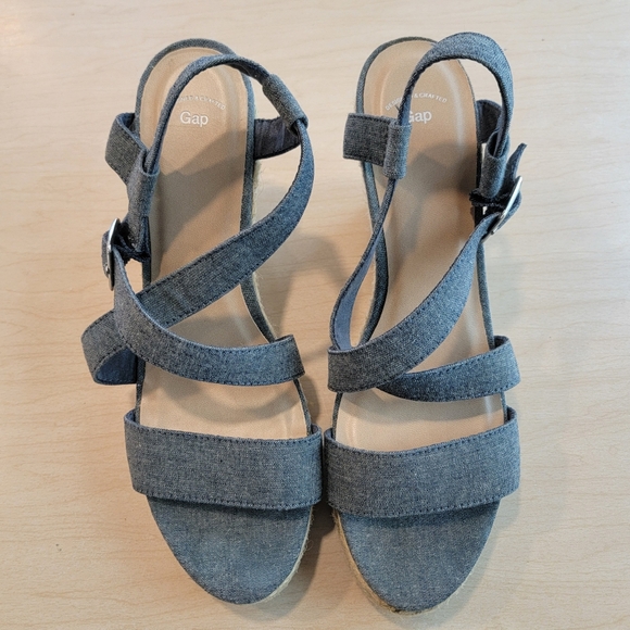 GAP Blue Denim Wedge Espadrille Sandals Size 9 - Picture 2 of 5